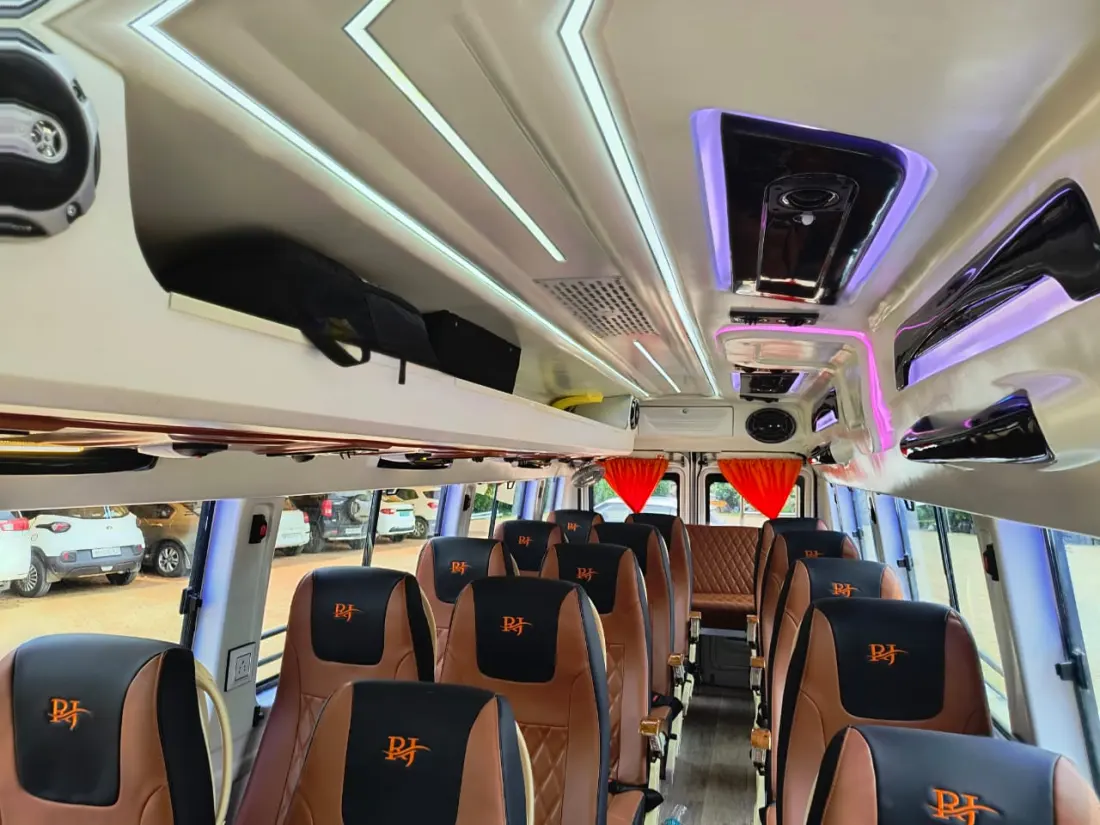 Seating inside the Tempo Traveller
